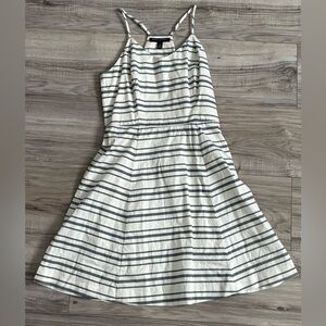 Banana Republic White Navy Striped Fit & Flare Dress | Cotton Blend | Size 0